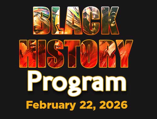 black banner with the words black history program